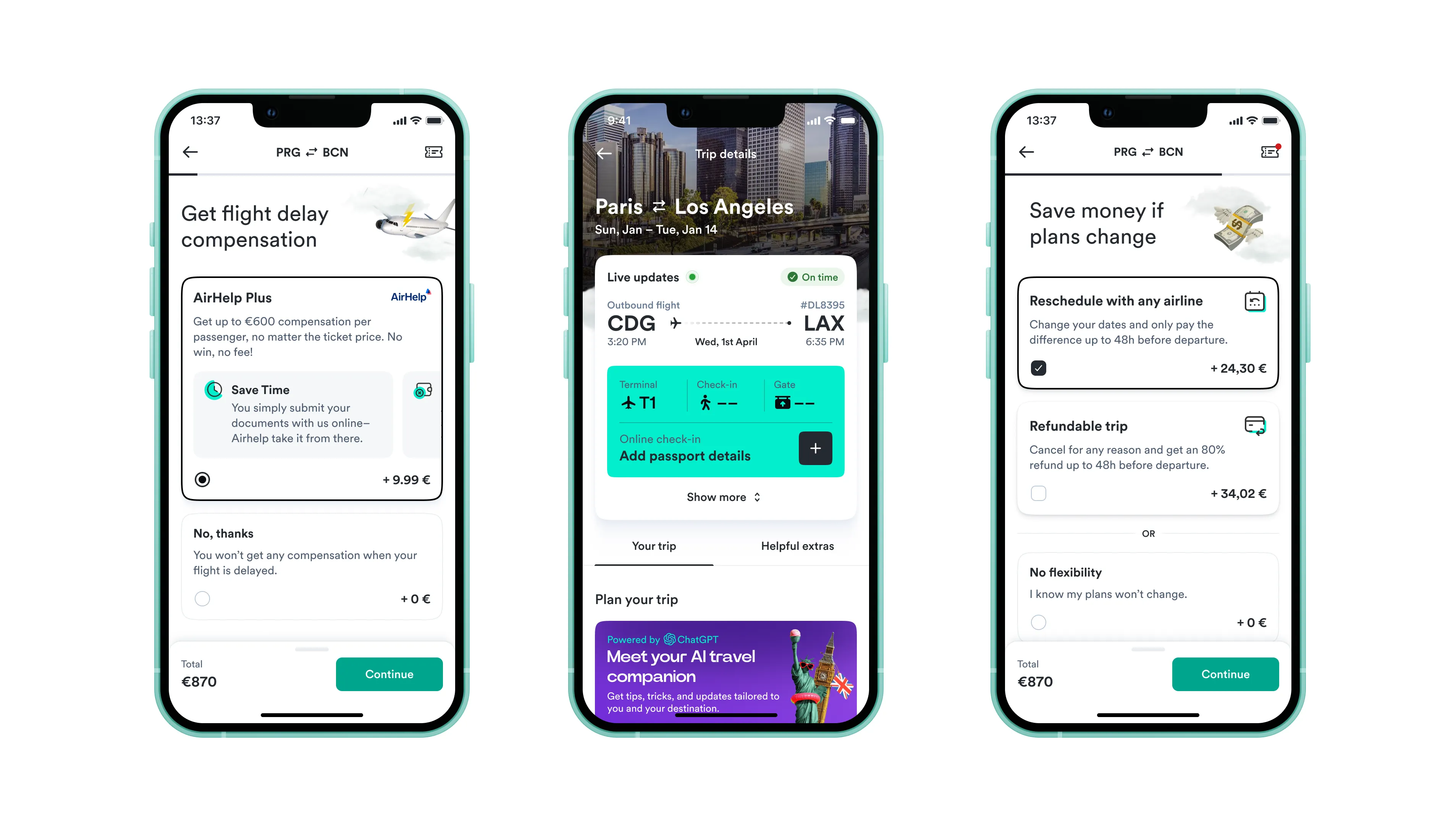 Clean-slate Kiwi.com explorations for compensation, trip details and flexible booking